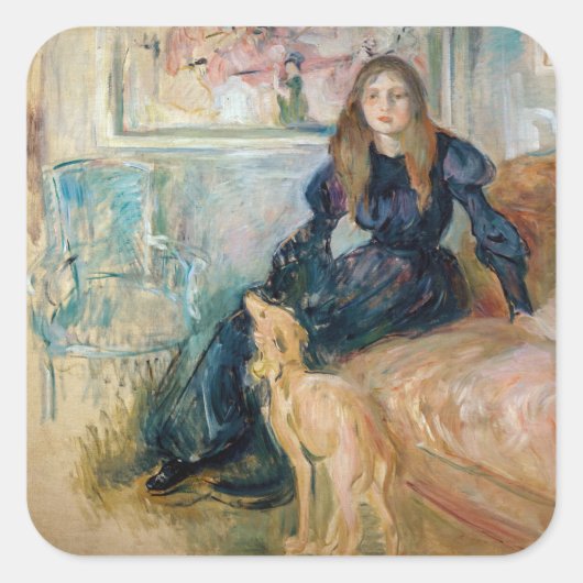 Berthe Morisot - Julie en haar Greyhound Laerte Vierkante Sticker (Voorkant)