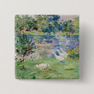 Berthe Morisot - Meisje in een boot met ganzen Vierkante Button 5,1 Cm