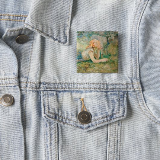 Berthe Morisot - Shepherdess Resting Vierkante Button 5,1 Cm (In situ)