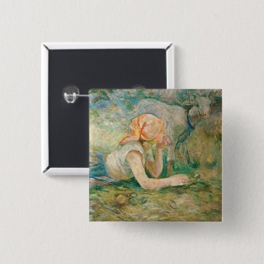 Berthe Morisot - Shepherdess Resting Vierkante Button 5,1 Cm (Voorkant /achterkant)