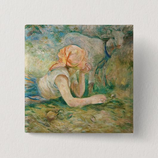 Berthe Morisot - Shepherdess Resting Vierkante Button 5,1 Cm (Voorkant)