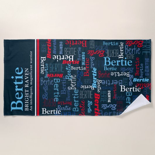 Bertie personalized name meaning red blue white strandlaken (Voorkant)