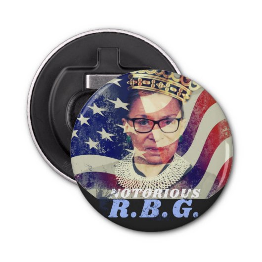 beruchte RGB Ruth Bader Ginsburg Liberal Feminist Button Flesopener (Voorkant)