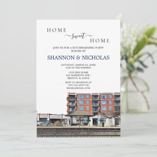 Berwyn Train Depot Housewarming Invitation Save The Date (Staand voorkant)