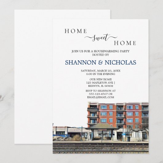 Berwyn Train Depot Housewarming Invitation Save The Date (Voorkant / Achterkant)