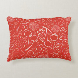 Bes Aardbei Kers Wit Handgetekend Modern. Accent Kussen