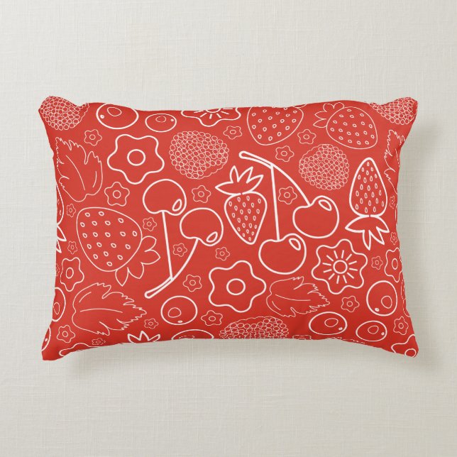 Bes Aardbei Kers Wit Handgetekend Modern. Accent Kussen (Voorkant)