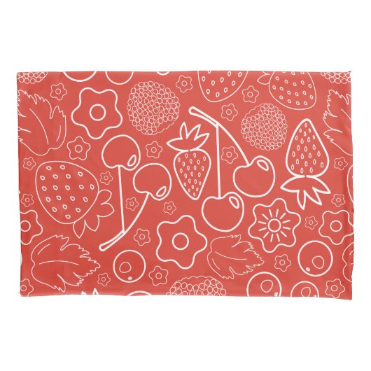 Bes Aardbei Kers Wit Handgetekend Modern. Kussensloop (Voorkant)