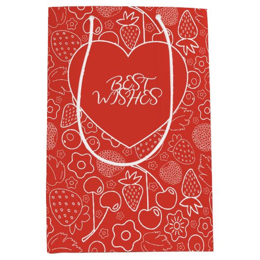 Bes Aardbei Kers Wit Handgetekend Modern. Medium Cadeauzakje (Voorkant)