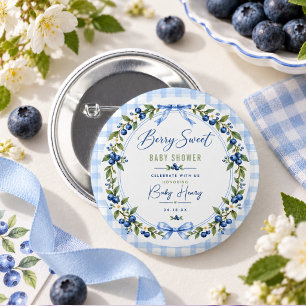 Bes Berry zoete baby shower   Blauwe Gingham Blauw Ronde Button 5,7 Cm