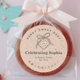 Bes Berry Zoete Baby Shower Traktatie Kraft Aardbe Ronde Sticker