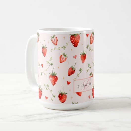 Bes Botanische Roze Hartjes Monogram Koffiemok (Voorkant links)