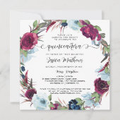 Bes, Bourgondië, Rood, Blauwe Krans Quinceañera Kaart (Voorkant)