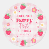 Bes eerst verjaardag aardbei ronde sticker (Voorkant)