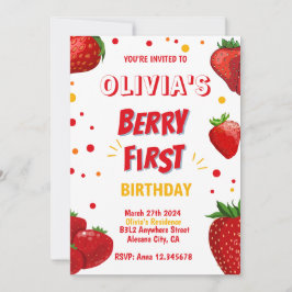 Bes eerste verjaardagsuitnodiging Aardbeienfeestje Kaart