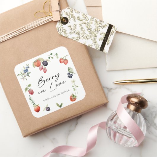 Bes in Love Waterverf Bessen Bruiloft Vierkante Sticker (Geschenken)