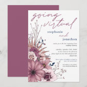 Bes Pink Paarse Waterverf Bloem Virtuele Trouwdag Kaart (Voorkant / Achterkant)
