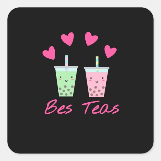 Bes Teas Besties Bubble Tea Cute Boba Beste vriend Vierkante Sticker (Voorkant)