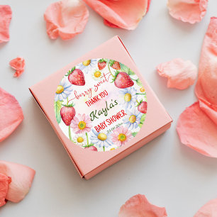 Bes zoete aardbei baby shower bedank favoriet ronde sticker