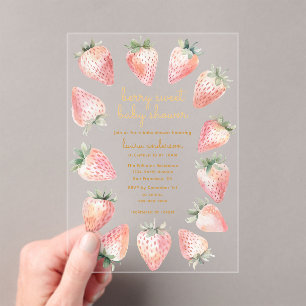 Bes Zoete Baby Shower Waterverf Aardbeien Acryl Uitnodigingen