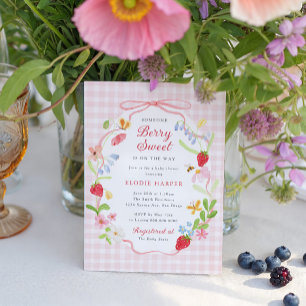 Bes Zoete Bloemige Aardbei Baby Shower Kaart