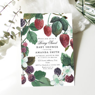 Bes zoete braambere en aardbeien baby shower kaart