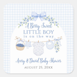 Bes zoete jongen bosbes Baby Shower Vierkante Sticker