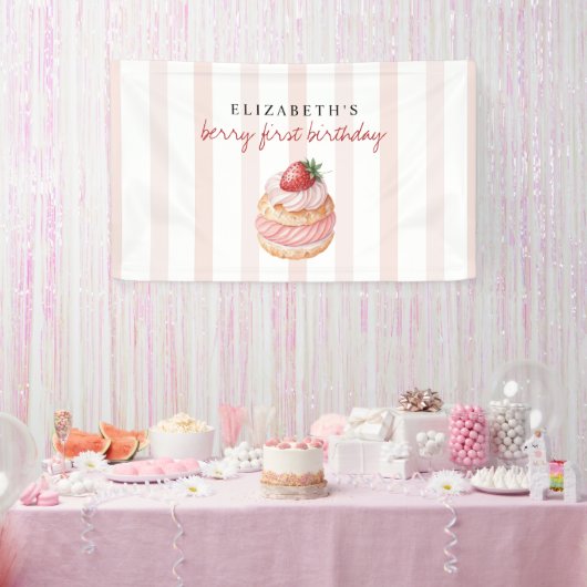 Bes zoete roze eerste verjaardag spandoek (Feest)