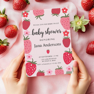 Bes Zoete Roze en Rode Aardbei Baby Shower Kaart