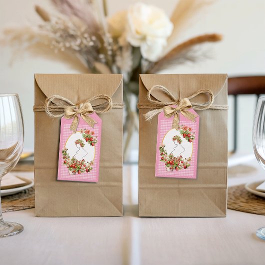 Bes zoete roze geruite babyshower cadeaulabel