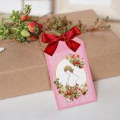 Bes zoete roze geruite babyshower cadeaulabel