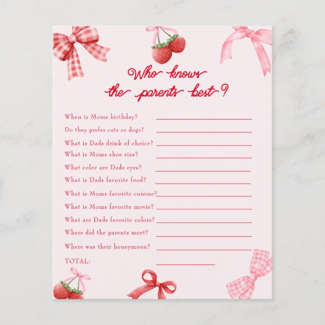 Bes zoete wie kent ouders baby shower spel (Voorkant)