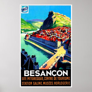 Besancon luchtfoto, Frankrijk, panorama, vintage Poster