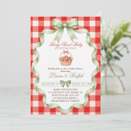 Besbabyfeest met aardbeien kaart (Staand voorkant)