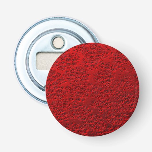 Beschadigd rood metaal button flesopener (Voorkant)