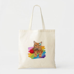 Beschadigde kat op regenboogachtergrond tote bag
