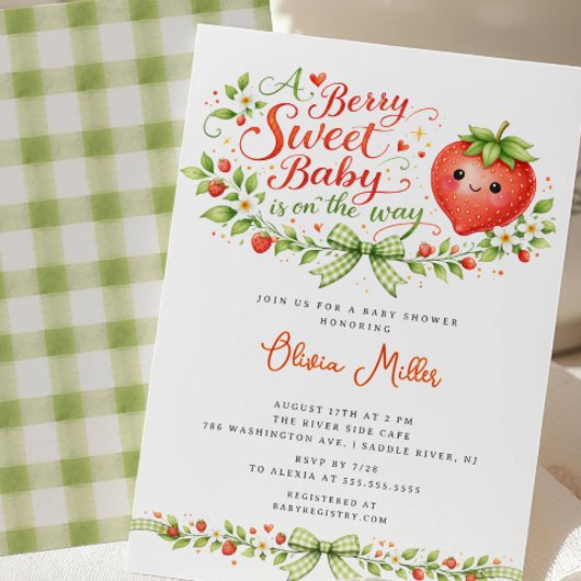 Bescheiden Baby Aardbei Shower Uitnodiging