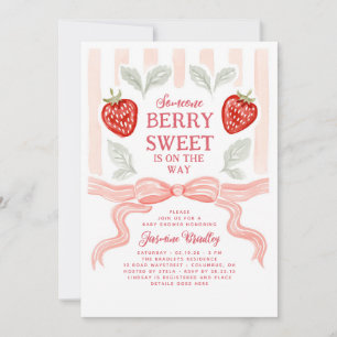 Bescheiden Baby Shower Roze Strik Aardbei Kaart