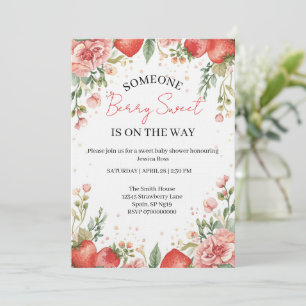 Bescheiden Baby Shower Uitnodiging met Aardbei The