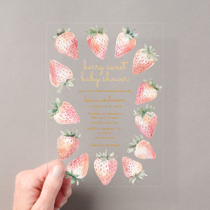 Bescheiden Baby Shower Waterverf Aardbeien Acryl Uitnodigingen