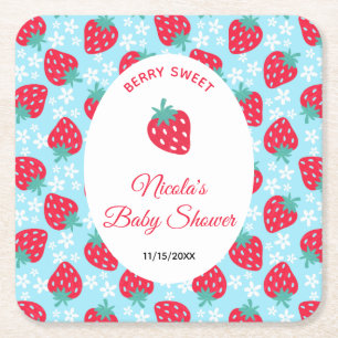 Bescheiden Blauwe Aardbei Baby Shower Kartonnen Onderzetters