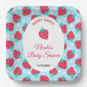 Bescheiden Blauwe Aardbei Baby Shower Papieren Bordje