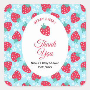 Bescheiden Blauwe Aardbei Baby Shower Vierkante Sticker