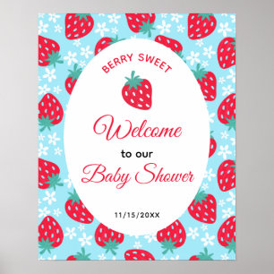 Bescheiden Blauwe Aardbei Baby Shower Welkom Poster
