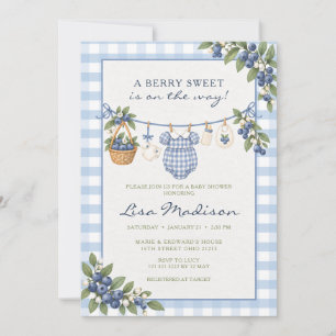 Bescheiden Blauwe Bes Babyshower Uitnodiging