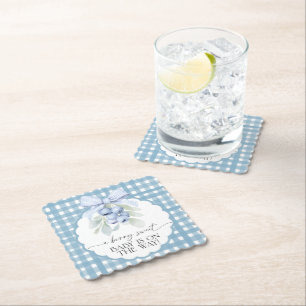 Bescheiden Blauwe Bes Gingham Baby Shower Kartonnen Onderzetters
