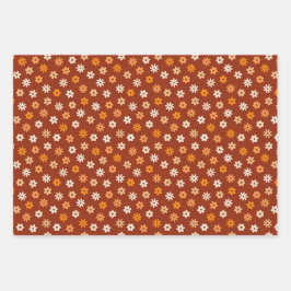 Bescheiden Ditsy Bloembruin Happy Thanksgiving Inpakpapier Vel