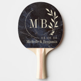 Bescheiden Donkere Steen Blad Trouw Monogram Tafeltennisbatje