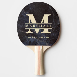 Bescheiden donkere stenen monogram & naamoverlay tafeltennisbatje