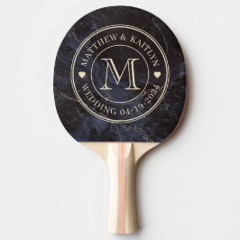 Bescheiden Donkere Stenen Trouw Monogram Hart Tafeltennisbatje